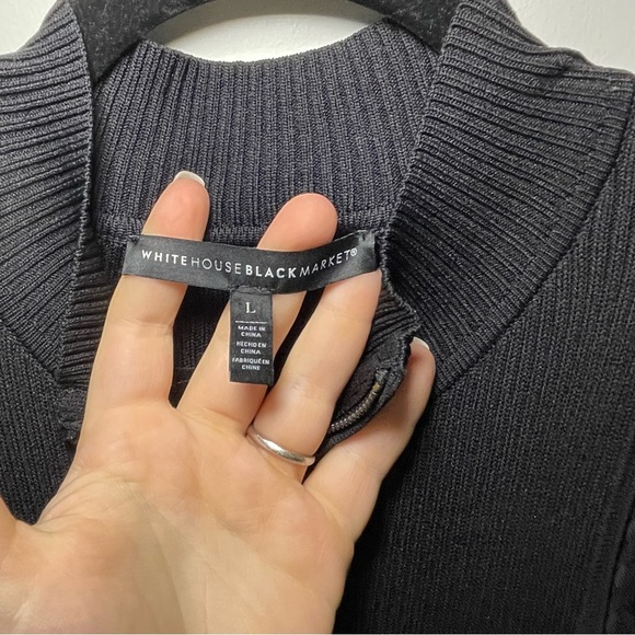 White House Black Market women Black Sleeveless Knit Midi Dress Size L Zip Neck - Picture 4 of 10